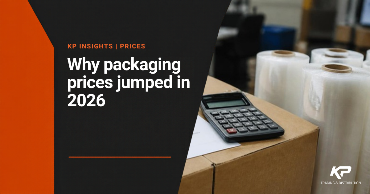 Why packaging prices jumped in 2026 and what to do, KP Trading and Distribution. Photo is illustrative.